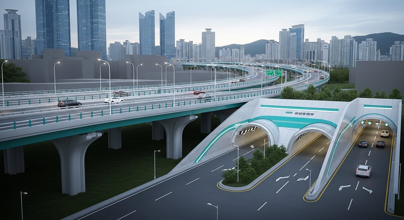 대교-지하차도의대비적인모습