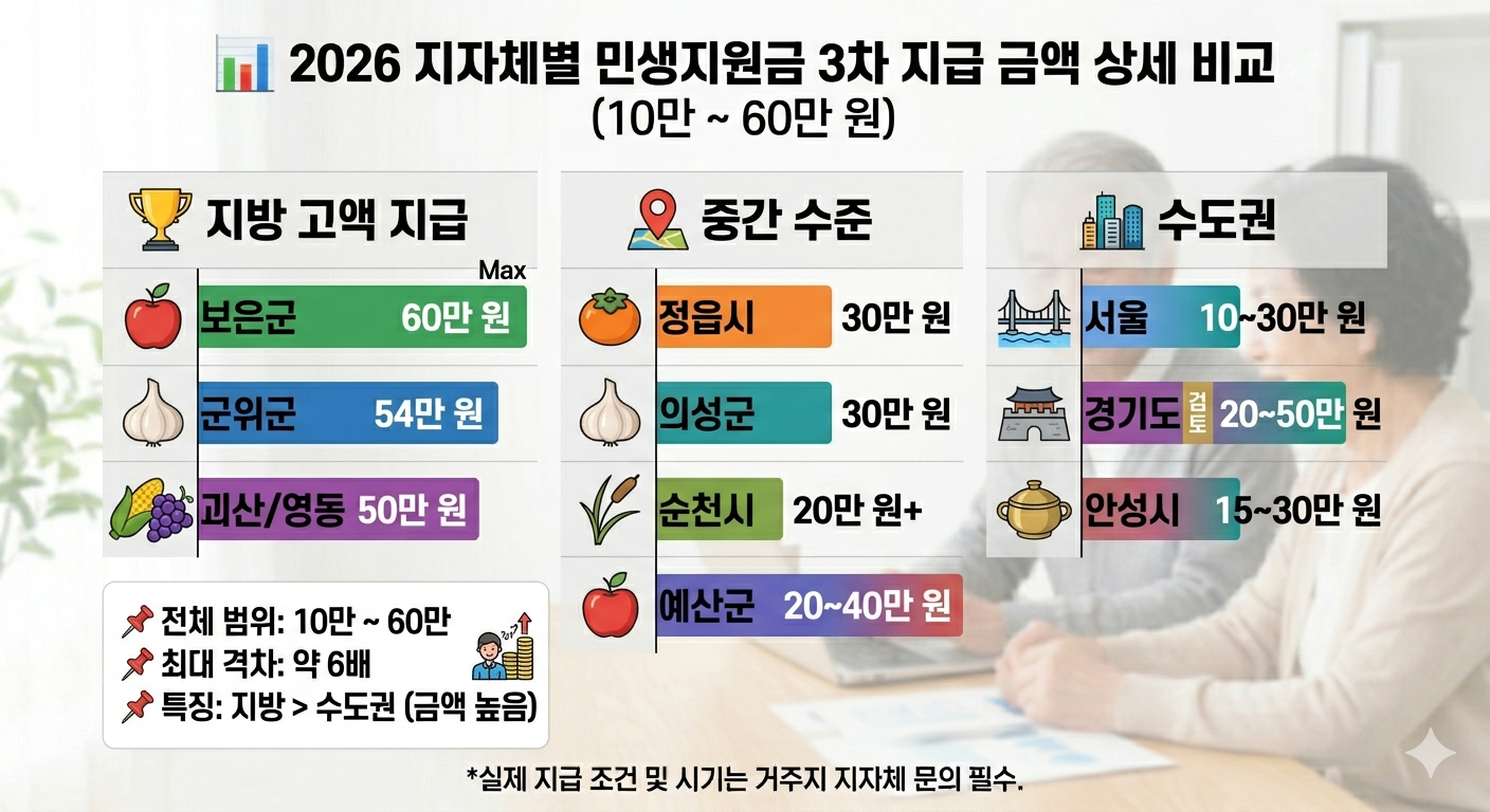지자체별 지급 금액 비교