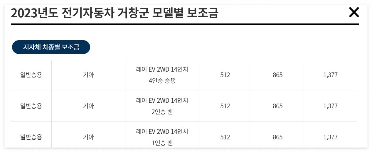 레이 전기차 보조금