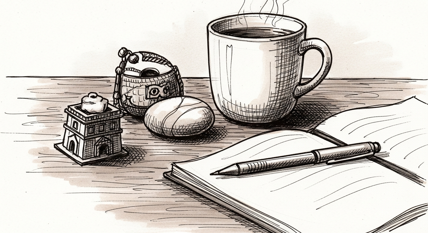 여행 기념품과 일상의 차 한잔