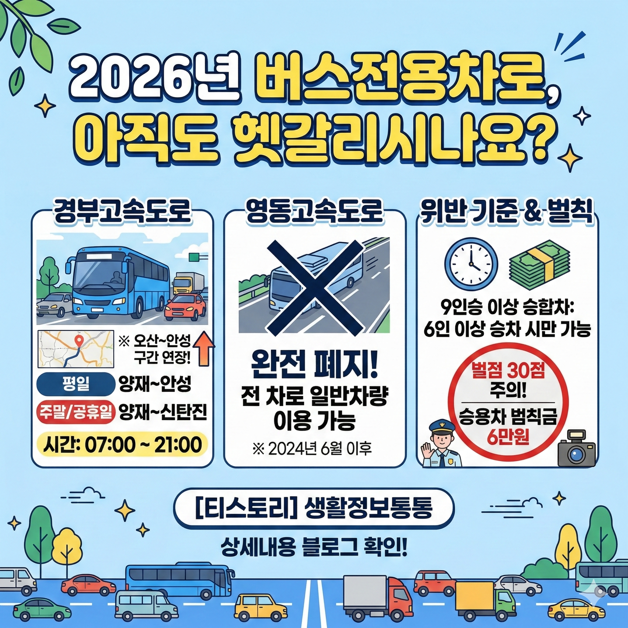 버스전용차로 운영 시간과 위반 기준