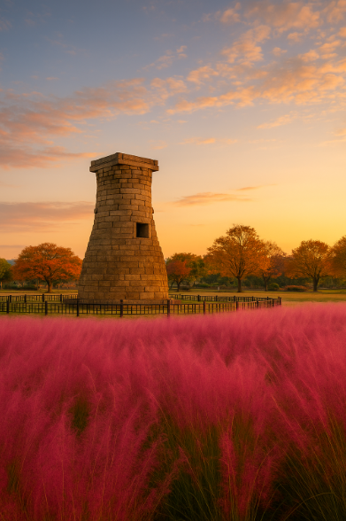 경주) 가을의 도시(첨성대 핑크뮬리, 무장산 억새밭, 도리마을 은행나무길)