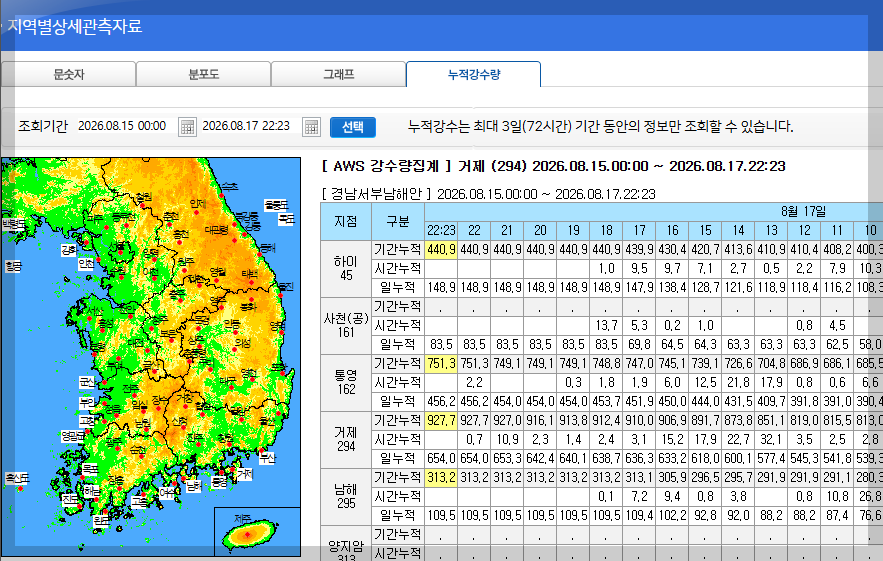 경남 지역 호우 피해 현황
