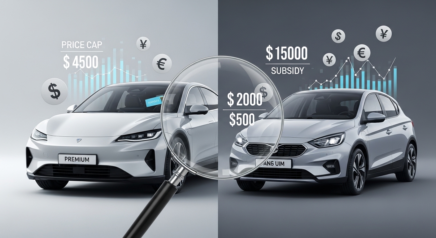 차량 가격 기준에 따른 2025년 전기차 보조금 변화를 시각적으로 보여주는 이미지