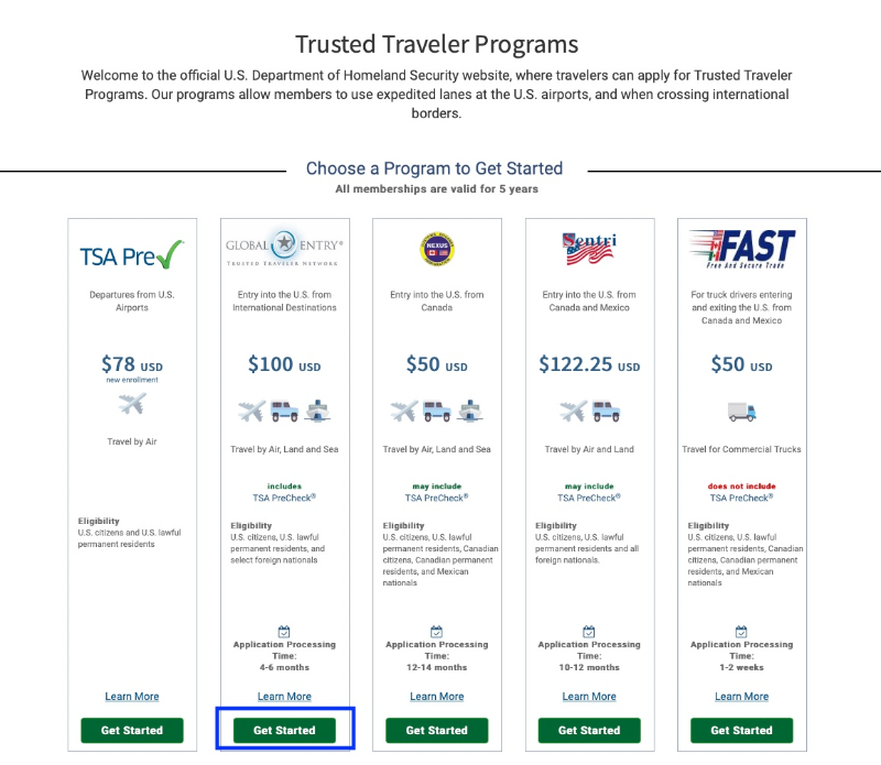 글로벌 엔트리 비용 납부 방법