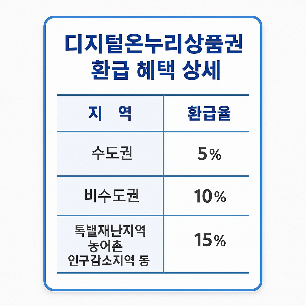 디지털온누리상품권 환급 혜택 상세 안내 – 수도권 5%, 비수도권 10%, 특별지역 15% 환급