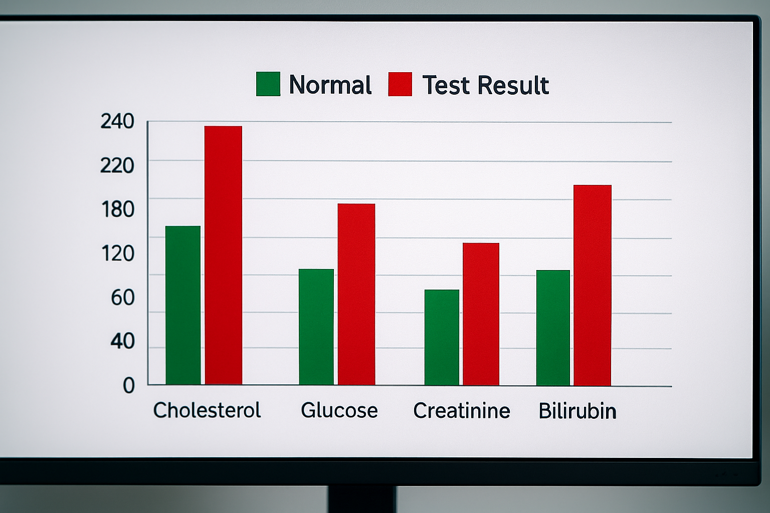 건강검진 결과 수치를 정상범위와 비교해 그래프로 나타낸 화면
