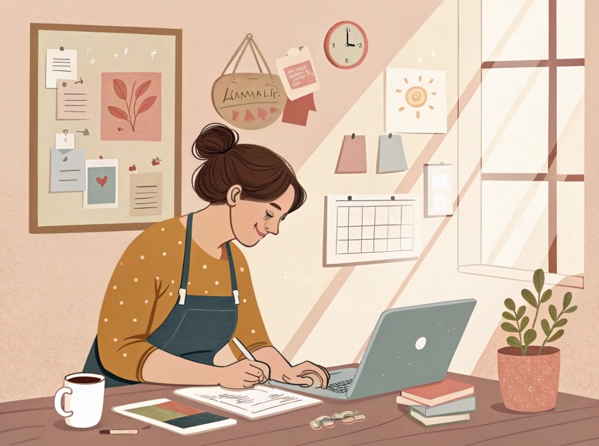 주부가 가정에서 부업하는 모습