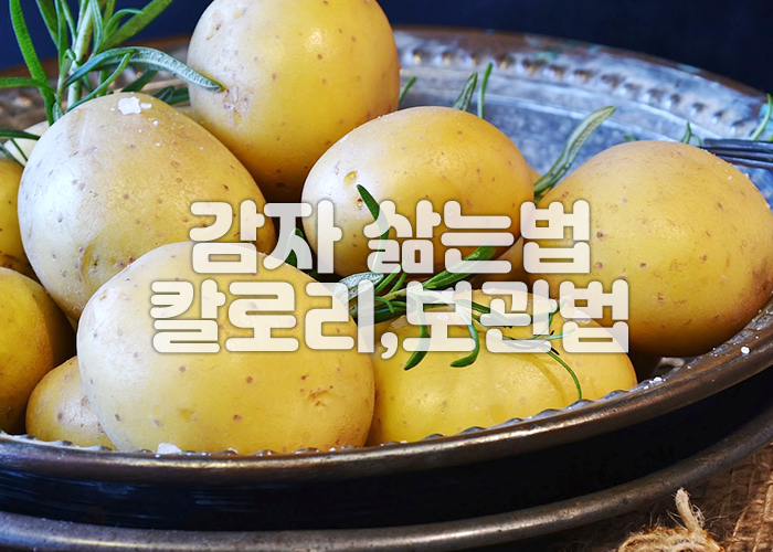 삶은 감자가 쟁반에 담겨져 있다