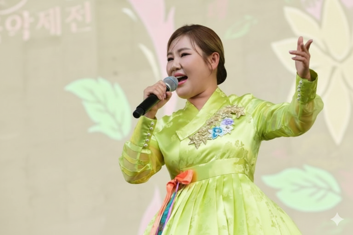 국악 무대에서 판소리를 하는 송가인의 모습