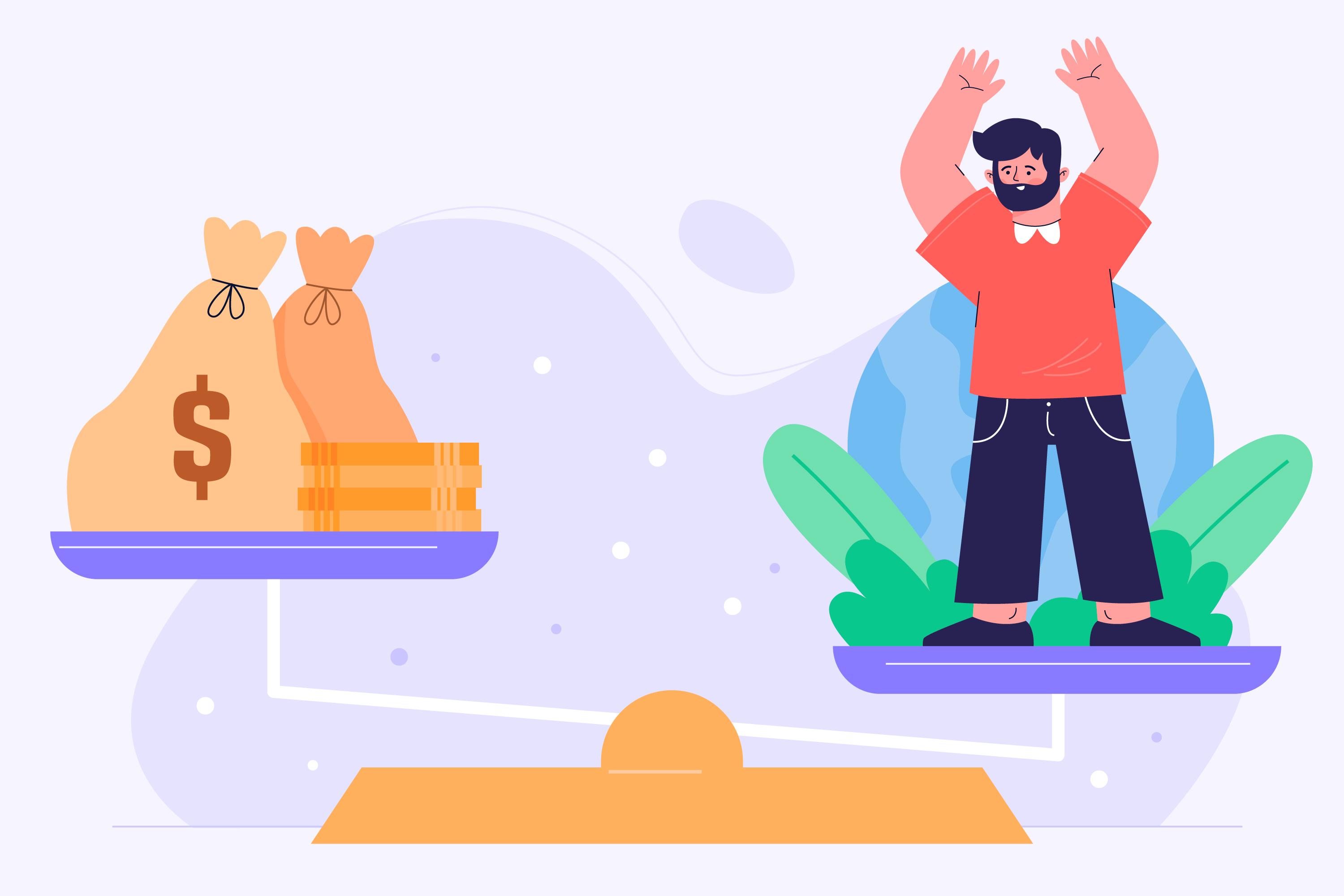 돈이 필요한 사람에게 자금을 전달하는 컨셉 일러스트