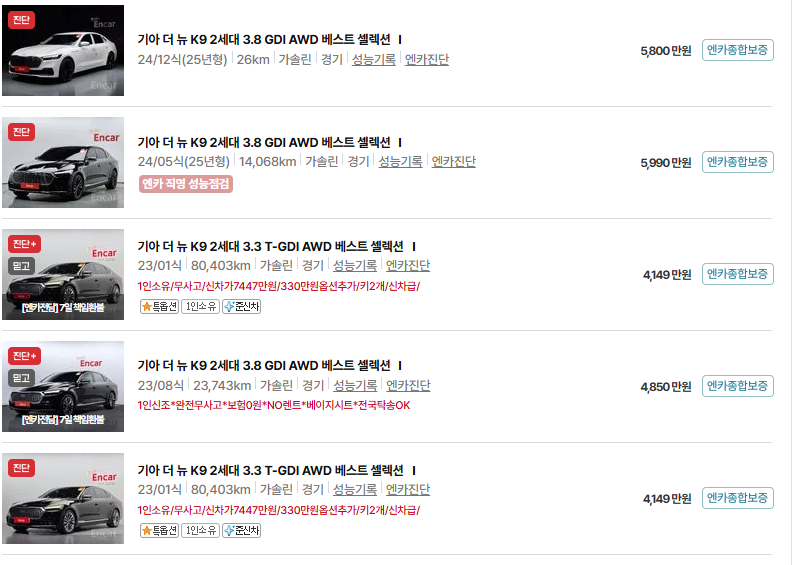 기아 K9 중고차 가격 시세표 및 유지비