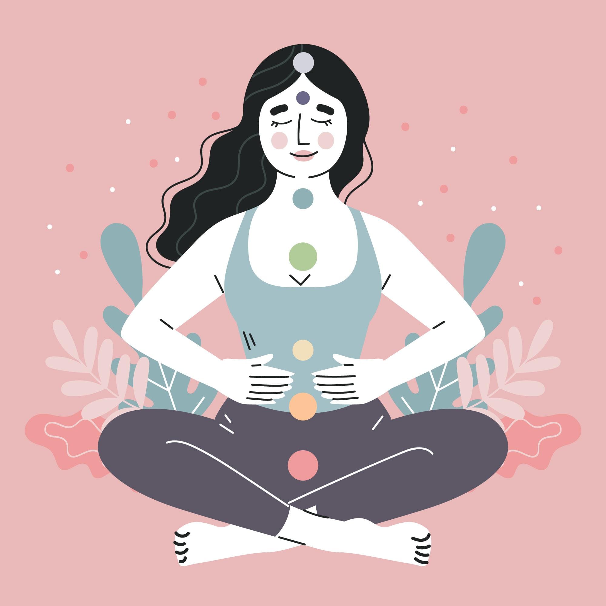 복식 호흡을 하는 여성의 일러스트