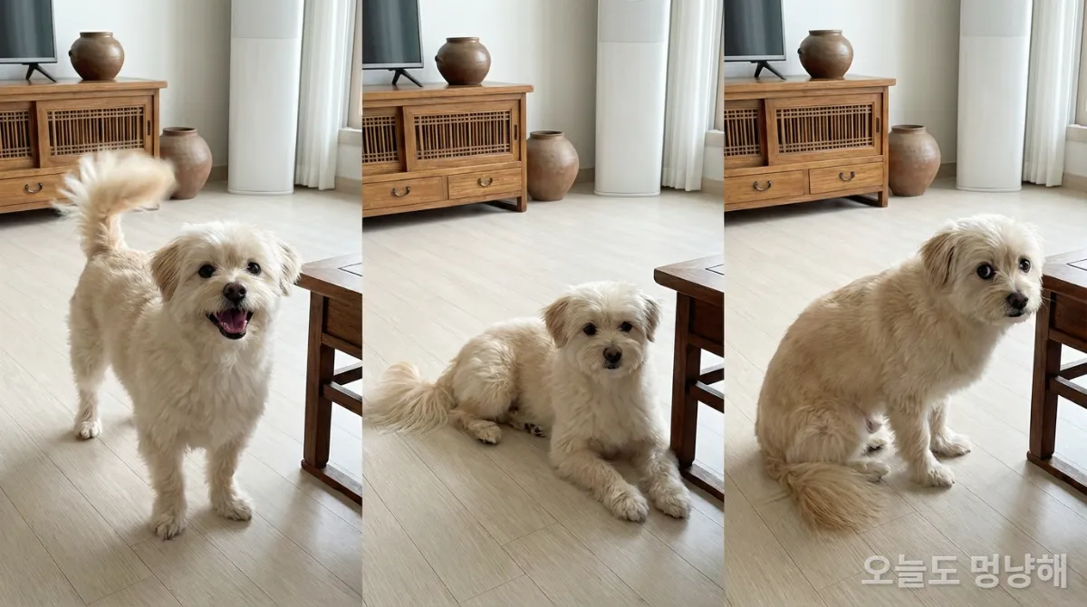 다양한 꼬리 위치로 감정을 표현하는 한국 강아지