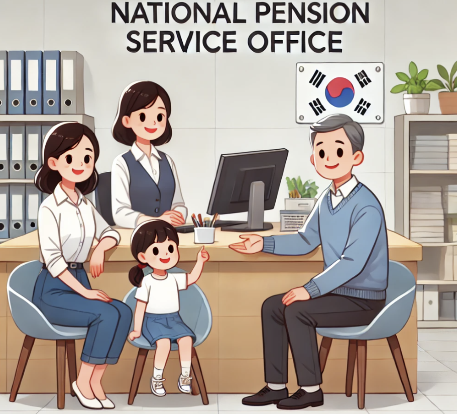 한 가족이 국민연금공단을 방문해 상담을 받고 있는 모습. 