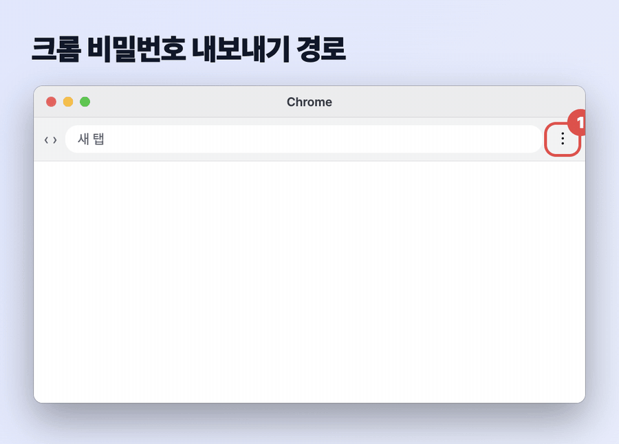 크롬에서 더보기, 비밀번호 및 자동 완성, Google 비밀번호 관리자, 설정, 파일 다운로드 순으로 비밀번호를 내보내는 GIF