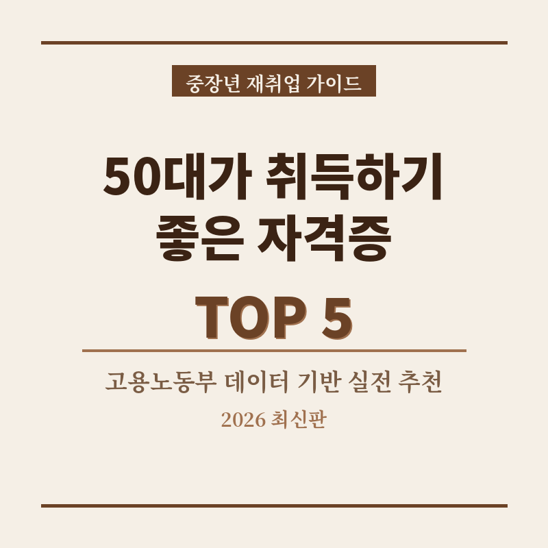 50대 취득하기 좋은 자격증 TOP5 2026 재취업 실전 가이드