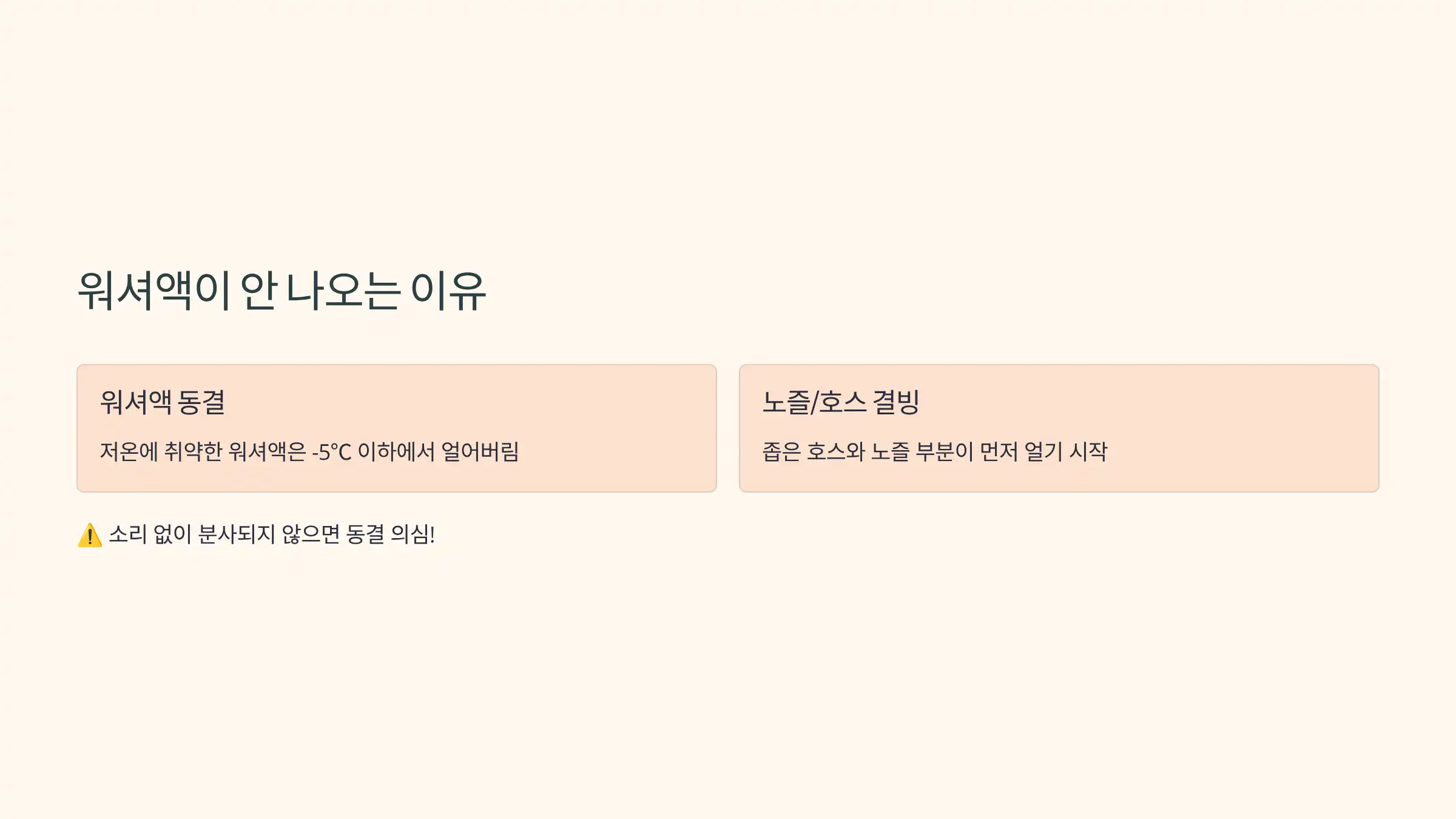 겨울철 워셔액이 안 나오는 원인