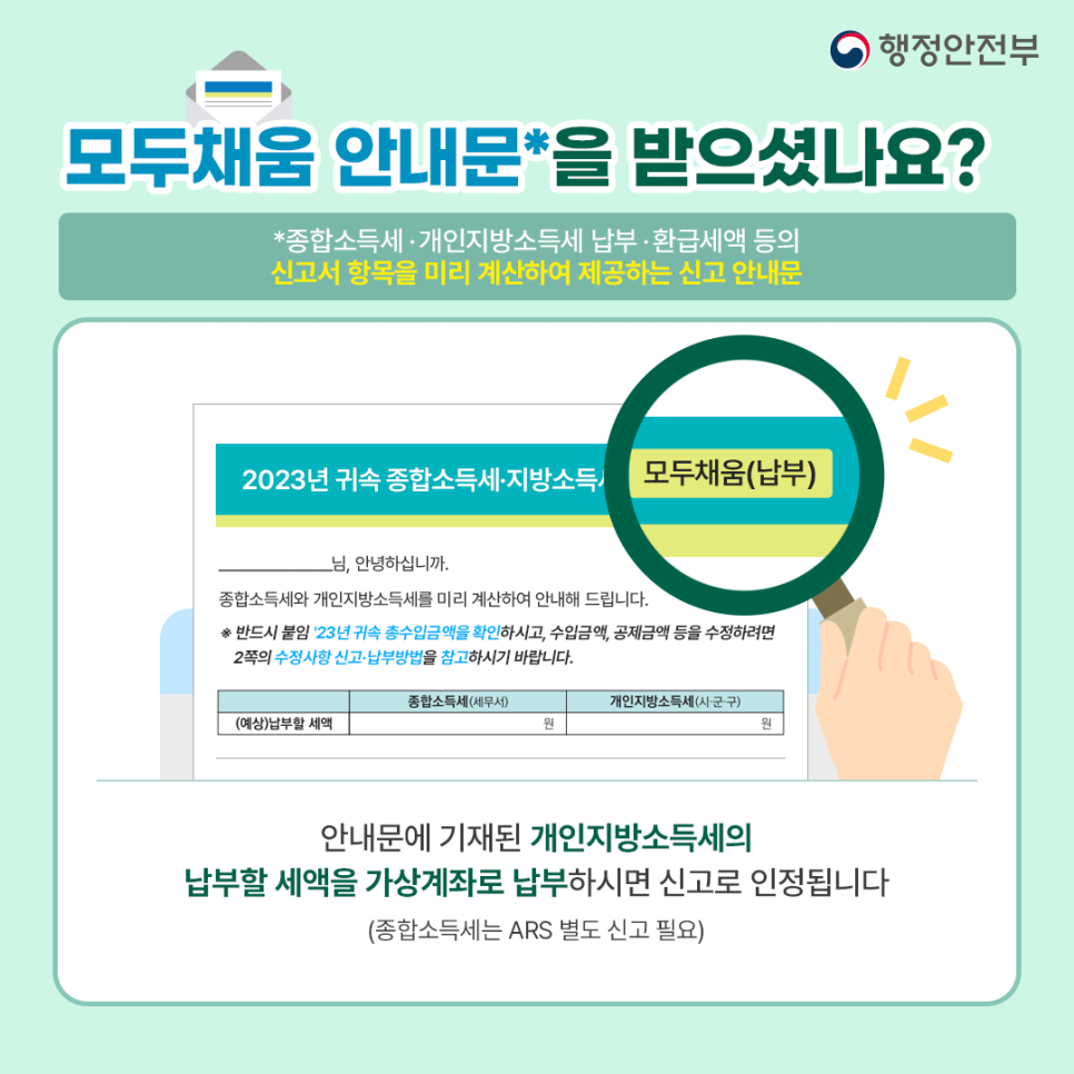 개인지방소득세 신고. 납부 모두채움 안내장