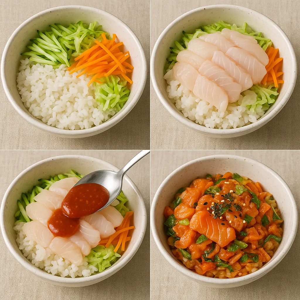 광어회덮밥 만드는 4단계 과정