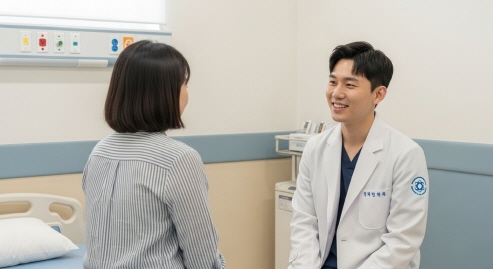 병원 진료 후 재검사를 예약하는 모습