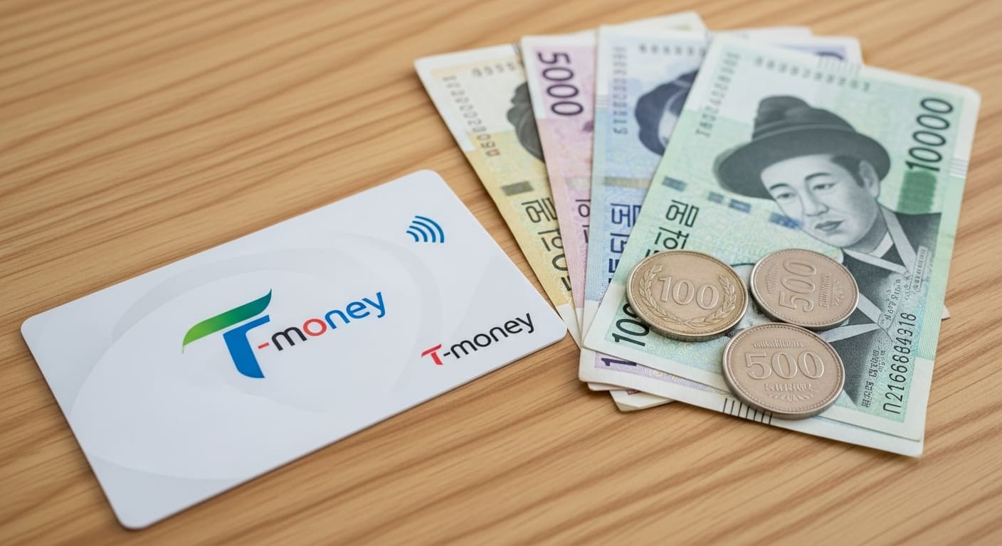 두 장의 티머니 카드 사이에서 잔액을 교환하는 모습