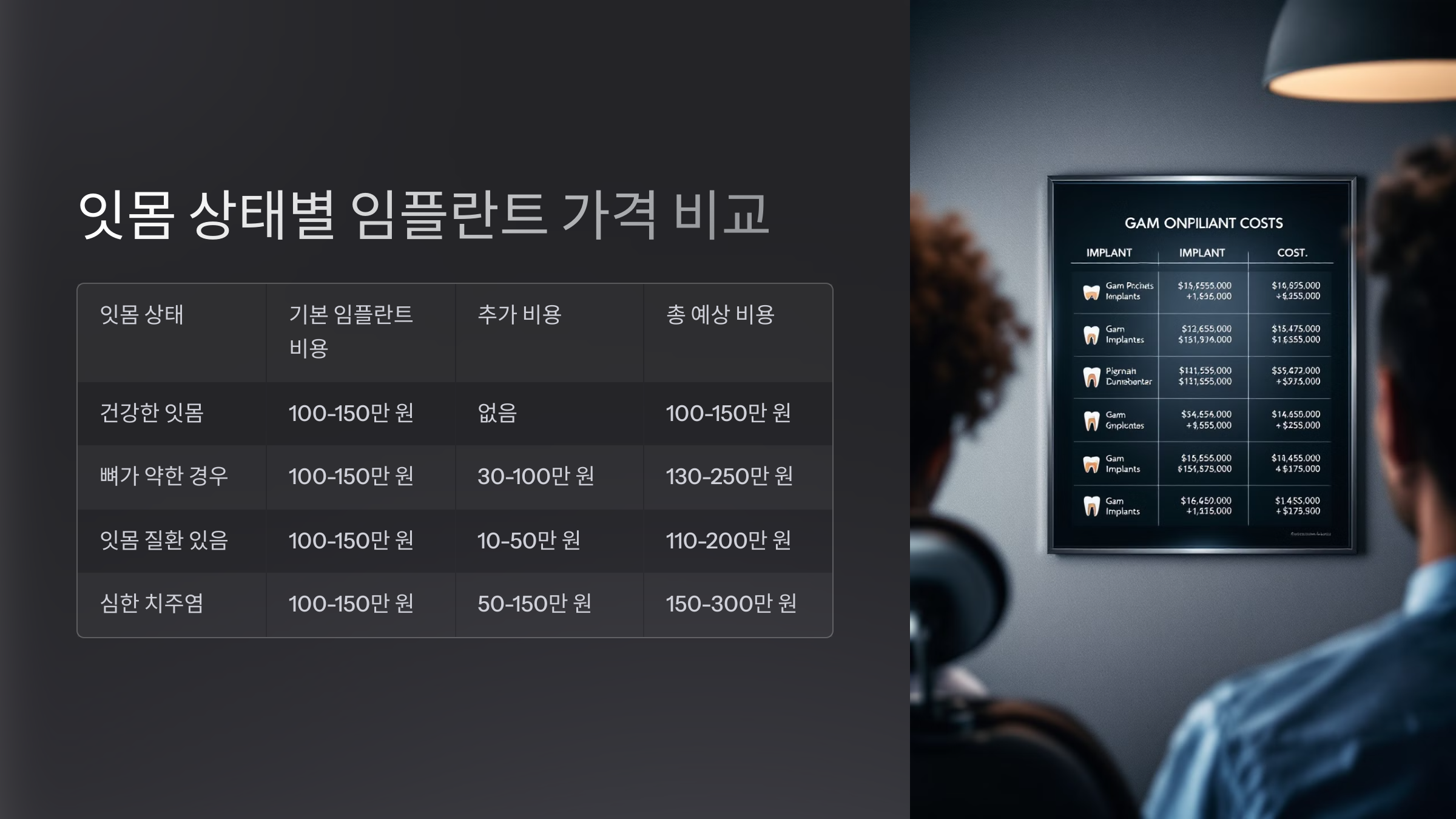 잇몸 상태별 임플란트 가격 비교