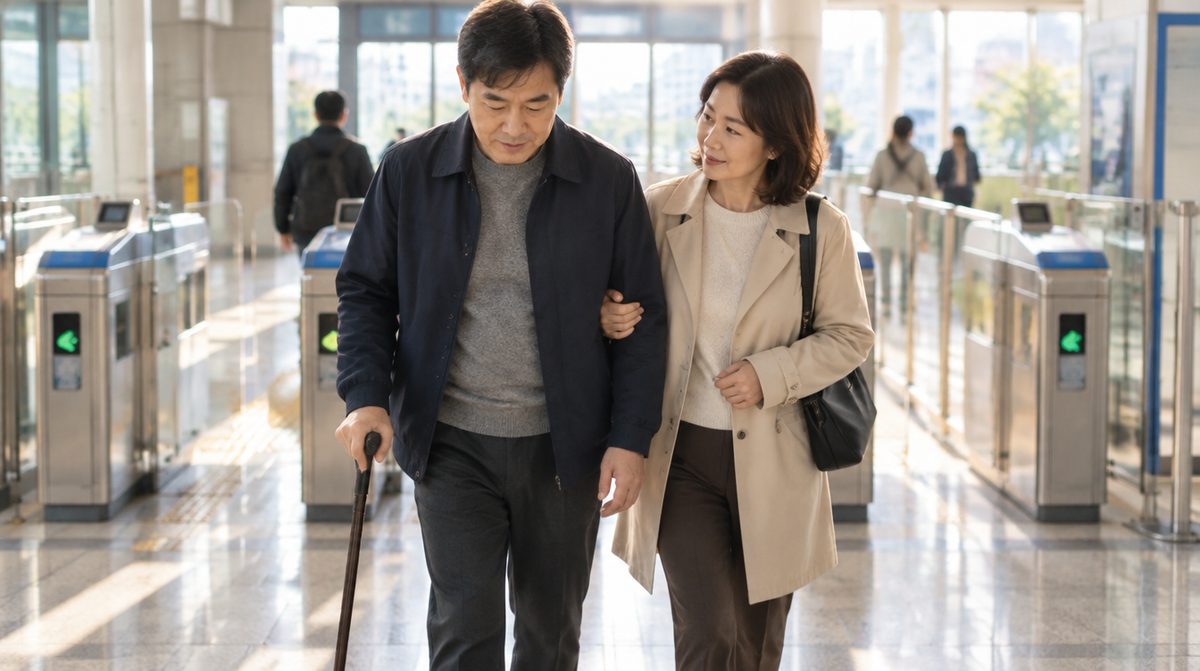 장애인 지하철 요금 감면을 받는 편마비 당사자
