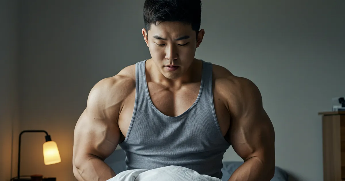 자다일어난 근육 남성 이미지