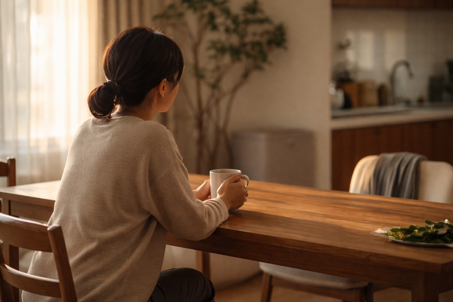 아이를 키우는 일상 속에서 잠시 혼자만의 시간을 가지는 부모의 모습