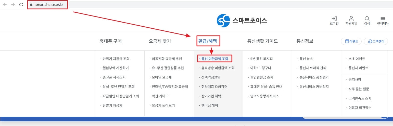 통신비 미환급금 조회 및 신청 - 스마트초이스