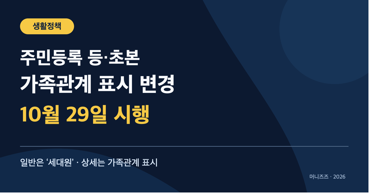 2026년 10월 29일 주민등록 등&middot;초본 가족관계 표시 변경: 일반은 세대원, 상세는 가족관계 표시 안내 카드