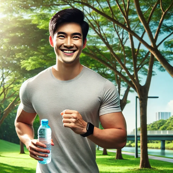 스위치온 다이어트 3주차 후 활기차게 조깅하는 동양인 남성