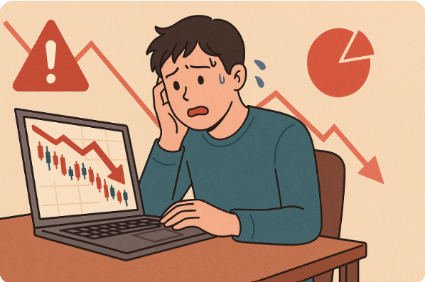 주식 초보자가 진땀 흘리며 차트를 보는 모습