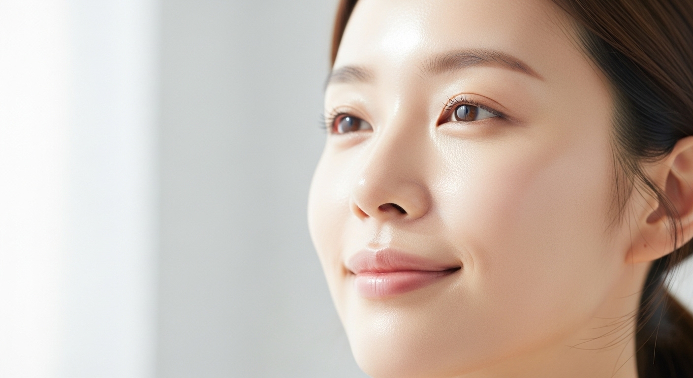 맑고 탄력 있는 피부를 가진 한국 여성의 클로즈업 이미지