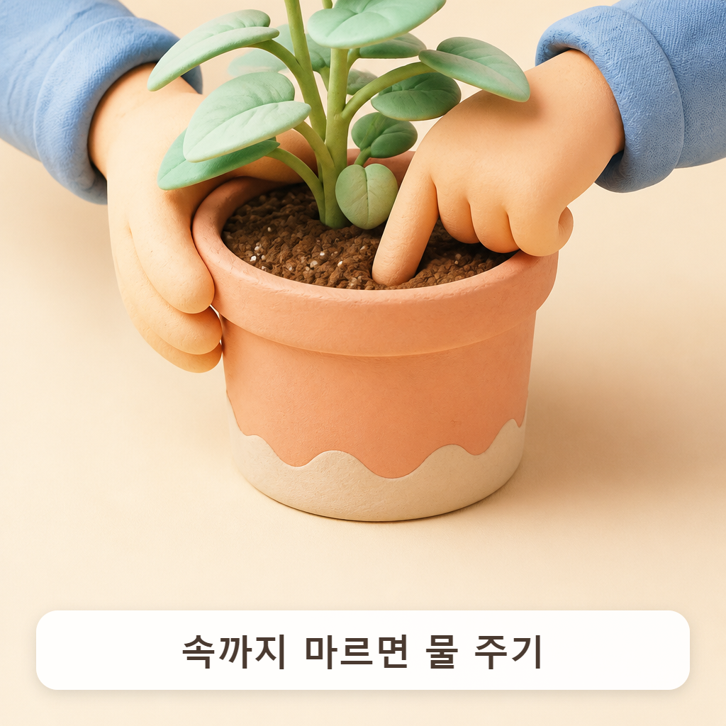 손가락 한 마디를 흙에 꽂아 마른 정도를 확인하는 손
