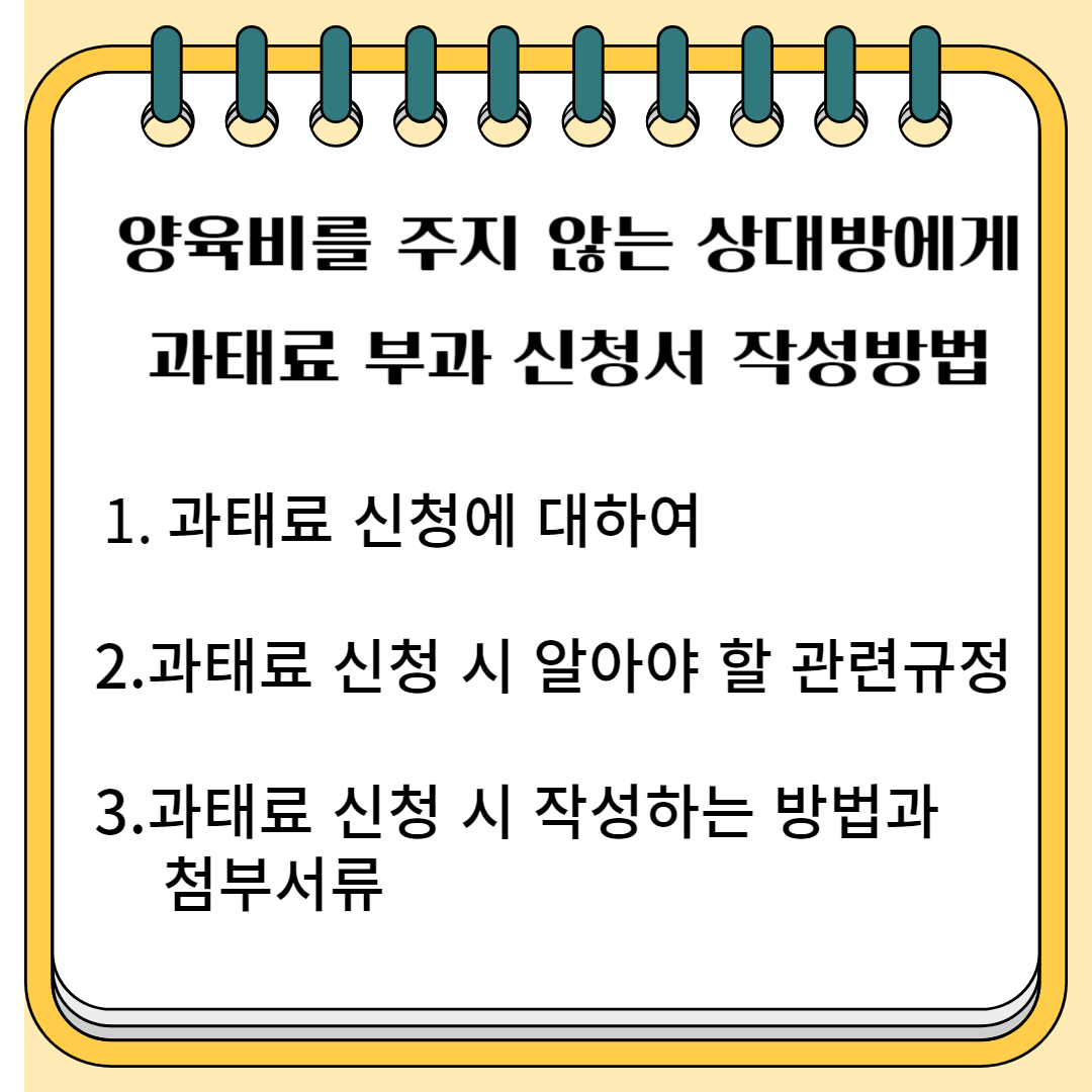 양육비를 주지 않는 상대방에게 과태료 부과 신청서 작성 방법 1.과태료 신청에 대하여 2.과태료 신청 시 알아야 할 관련규정 3. 과태료 신청 시 작성하는 방법과 첨부서류