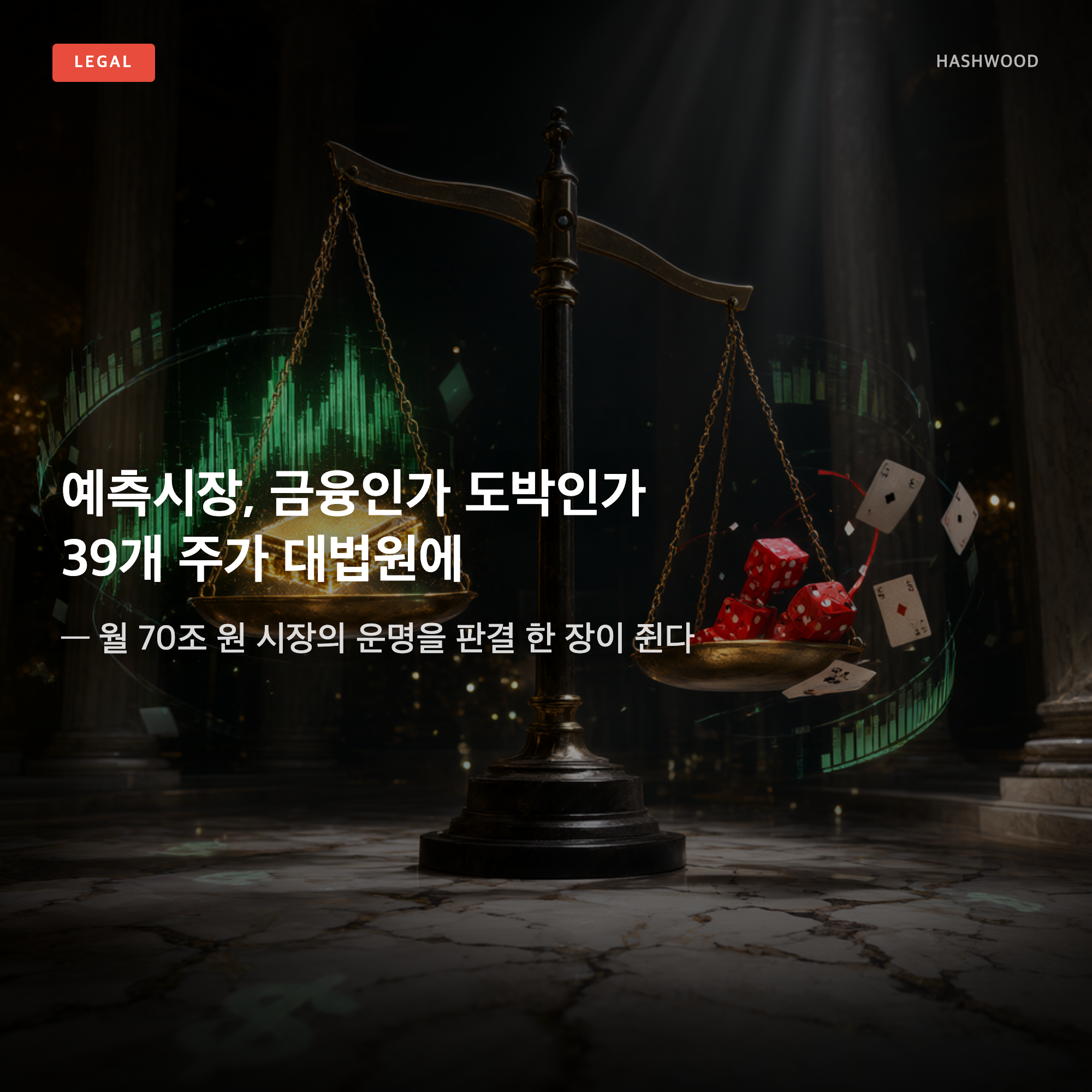 그림: 예측시장, 금융인가 도박인가 39개 주가 대법원에 — — 월 70조 원 시장의 운명을 판결 한 장이 쥔다