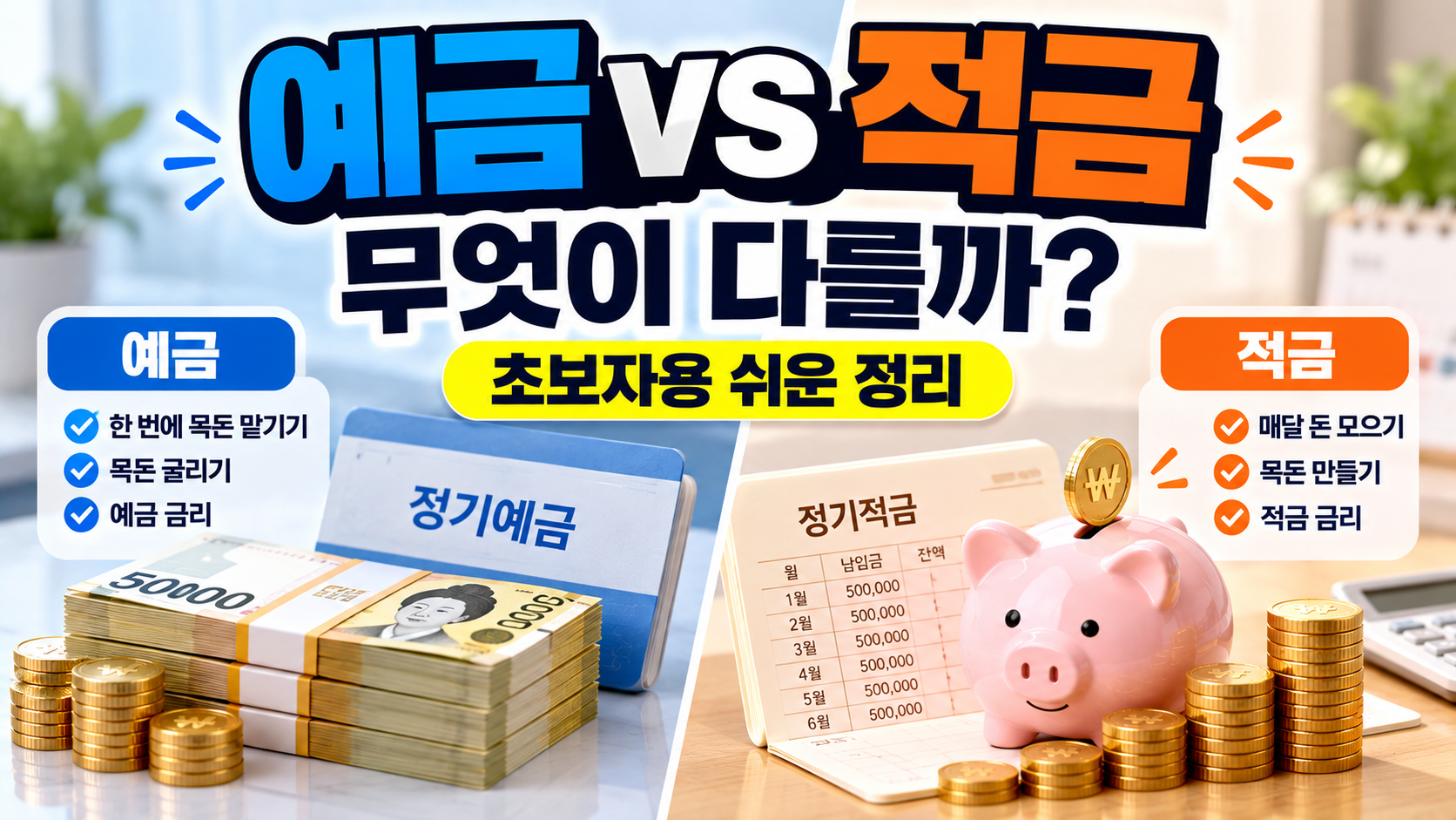 예금과 적금 차이 초보자용 정리|목돈 굴리기와 목돈 만들기의 차이