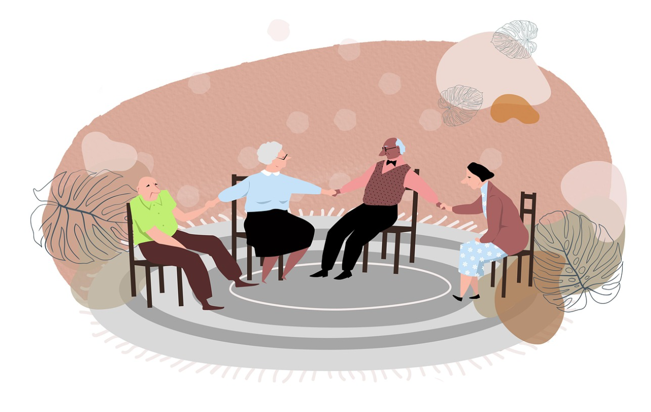 노인 유치원-노인들이 둥글게 앉아있음