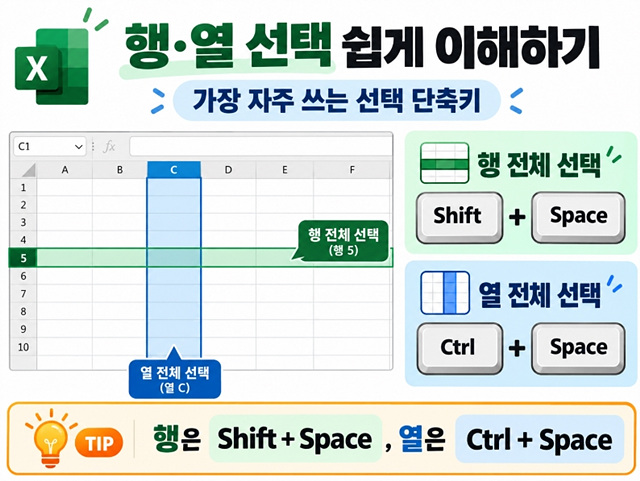 엑셀 선택 단축키 총정리｜행&middot;열&middot;범위&middot;전체 선택 쉽게 하기